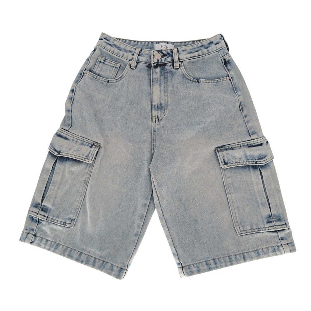 Rise Supply Co Cargo Denim Shorts Women 7 Light Wash Blue Baggy Streetwear Jorts